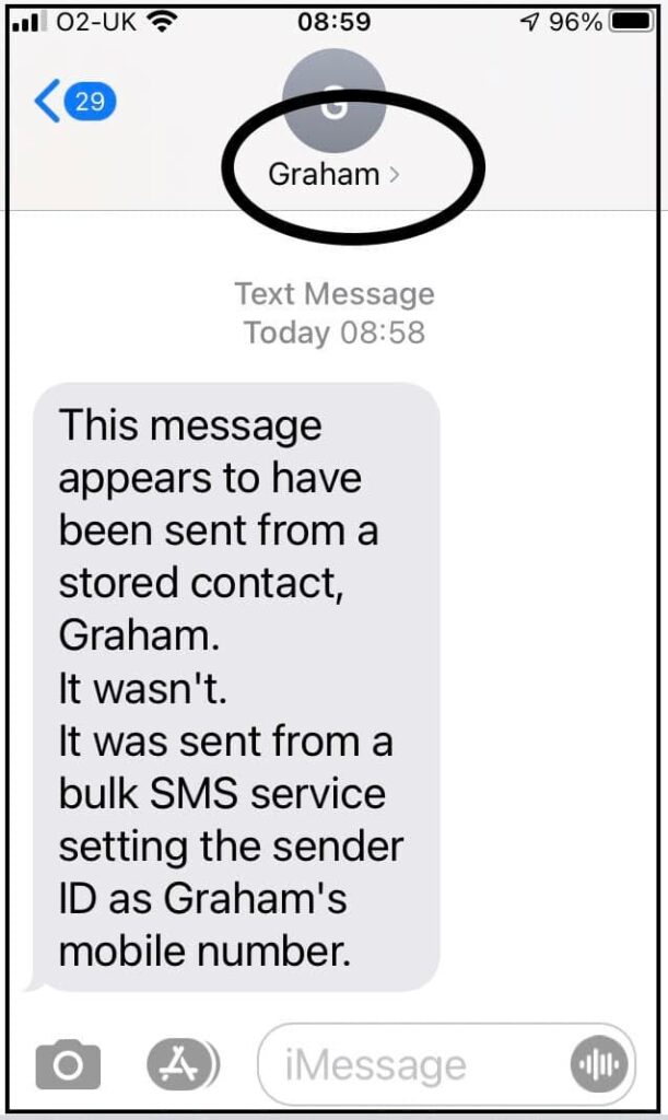 spoofed SMS sender ID