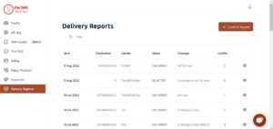 view of SMS delivery report