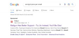 Sengrid competitor Google ad 